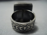 Impressive Vintage Native American Jewelry Navajo Sterling Silver Squared Turquoise Ring Old-Nativo Arts
