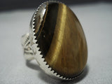 Impressive Vintage Native American Jewelry Navajo Tom Curtis Tiger Eye Sterling Silver Ring-Nativo Arts