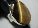 Impressive Vintage Native American Jewelry Navajo Tom Curtis Tiger Eye Sterling Silver Ring-Nativo Arts