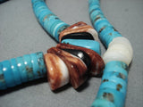 Impressive Vintage Native American Jewelry Navajo Turquoise Disced Necklace- 224 Grams!-Nativo Arts