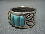 Impressive Vintage Native American Jewelry Navajo Turquoise Ray Adakai Sterling Silver Ring-Nativo Arts