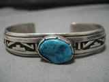 Impressive Vintage Native American Navajo Blue Gem Turquoise Sterling Silver Bracelet Old Cuff-Nativo Arts
