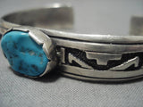 Impressive Vintage Native American Navajo Blue Gem Turquoise Sterling Silver Bracelet Old Cuff-Nativo Arts