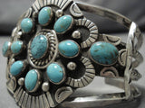Impressive Vintage Native American Navajo Blue Green Turquoise Sterling Silver Bracelet Old-Nativo Arts
