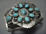 Impressive Vintage Native American Navajo Blue Green Turquoise Sterling Silver Bracelet Old-Nativo Arts