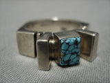 Impressive Vintage Native American Navajo Spiderweb Turquoise Sterling Silver Crown Ring Old-Nativo Arts