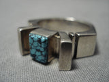 Impressive Vintage Native American Navajo Spiderweb Turquoise Sterling Silver Crown Ring Old-Nativo Arts