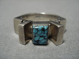 Impressive Vintage Native American Navajo Spiderweb Turquoise Sterling Silver Crown Ring Old-Nativo Arts