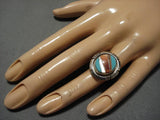 Impressive Vintage Native American Navajo Sterling Silver Turquoise Inlay Ring Old-Nativo Arts