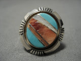 Impressive Vintage Native American Navajo Sterling Silver Turquoise Inlay Ring Old-Nativo Arts