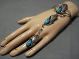 Impressive Vintage Native American Navajo Sterling Silver Turquoise Slave Style Bracelet Ring-Nativo Arts