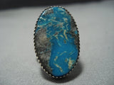 Impressive Vintage Navajo Blue Ocean Turquoise Sterling Silver Kee John Ring-Nativo Arts