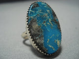 Impressive Vintage Navajo Blue Ocean Turquoise Sterling Silver Kee John Ring-Nativo Arts