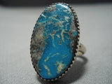 Impressive Vintage Navajo Blue Ocean Turquoise Sterling Silver Kee John Ring-Nativo Arts