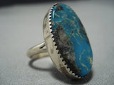 Impressive Vintage Navajo Blue Ocean Turquoise Sterling Silver Kee John Ring-Nativo Arts