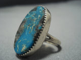 Impressive Vintage Navajo Blue Ocean Turquoise Sterling Silver Kee John Ring-Nativo Arts