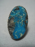 Impressive Vintage Navajo Blue Ocean Turquoise Sterling Silver Kee John Ring-Nativo Arts