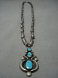 Impressive Vintage Navajo Native American Jewelry Sterling Silver Turquoise Necklace Old-Nativo Arts