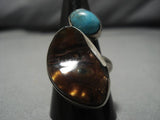 Impressive Vintage Navajo Sterling Silver Native American Amber Ring Old-Nativo Arts