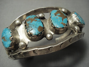 Impressive Vintage Navajo Turquoise Sterling Native American Jewelry Silver Bracelet Old-Nativo Arts