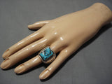 Impressive Vintaged Navajo Blue Turquoise Sterling Silver Native American Ring-Nativo Arts