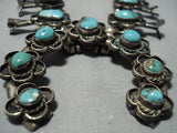 Incfredible Vintage Native American Jewelry Navajo Turquoise Sterling Silver Squash Blossom Necklace Old-Nativo Arts