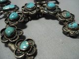Incfredible Vintage Native American Jewelry Navajo Turquoise Sterling Silver Squash Blossom Necklace Old-Nativo Arts