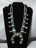 Incfredible Vintage Native American Jewelry Navajo Turquoise Sterling Silver Squash Blossom Necklace Old-Nativo Arts