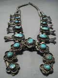 Incfredible Vintage Native American Jewelry Navajo Turquoise Sterling Silver Squash Blossom Necklace Old-Nativo Arts
