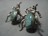 Incfredible Vintage Native American Navajo Sterling Silver Spiderweb Turquoise Earrings-Nativo Arts