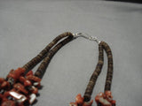 Incredible 145 Grams Vintage Native American Navajo Coral Sterling Silver Necklace Old-Nativo Arts