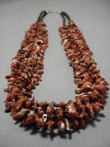 Incredible 145 Grams Vintage Native American Navajo Coral Sterling Silver Necklace Old-Nativo Arts