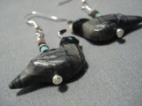 Incredible Detail Vintage Native American Jewelry Navajo Turquoise Sterling Silver Bird Fetish Earrings-Nativo Arts