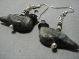 Incredible Detail Vintage Native American Jewelry Navajo Turquoise Sterling Silver Bird Fetish Earrings-Nativo Arts