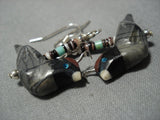 Incredible Detail Vintage Native American Jewelry Navajo Turquoise Sterling Silver Bird Fetish Earrings-Nativo Arts