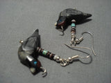 Incredible Detail Vintage Native American Jewelry Navajo Turquoise Sterling Silver Bird Fetish Earrings-Nativo Arts