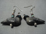 Incredible Detail Vintage Native American Jewelry Navajo Turquoise Sterling Silver Bird Fetish Earrings-Nativo Arts
