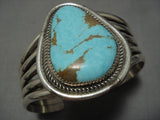 Incredible Leo Nezzie Vintage Native American Navajo #8 Turquoise Sterling Silver Bracelet Old-Nativo Arts