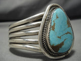 Incredible Leo Nezzie Vintage Native American Navajo #8 Turquoise Sterling Silver Bracelet Old-Nativo Arts