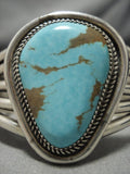 Incredible Leo Nezzie Vintage Native American Navajo #8 Turquoise Sterling Silver Bracelet Old-Nativo Arts