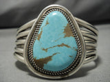 Incredible Leo Nezzie Vintage Native American Navajo #8 Turquoise Sterling Silver Bracelet Old-Nativo Arts