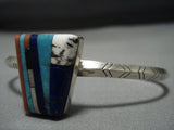 Incredible Lightning Bolt Vintage Native American Jewelry Navajo Sterling Silver Turquoise Bracelet-Nativo Arts