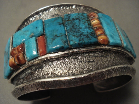 Incredible Navajo Charles Loloma Style Turquoise Spiny Oyster Native American Jewelry Silver Bracelet-Nativo Arts