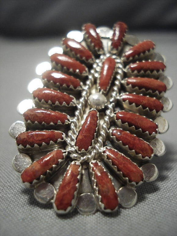 Incredible Navajo Coral Sterling Silver Native American Ring Old-Nativo Arts