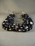 Incredible Navajo Native American Jewelry jewelry 'Rounded Lapis And Pearl' Heishi Necklace-Nativo Arts