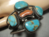 Incredible Rare Vintage Native American Navajo Rare Turquoise Sterling Silver Bracelet Old-Nativo Arts