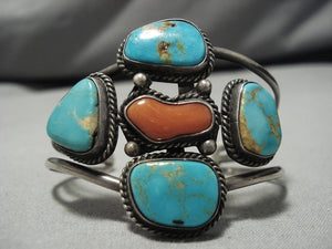 Incredible Rare Vintage Native American Navajo Rare Turquoise Sterling Silver Bracelet Old-Nativo Arts