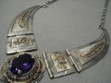 Incredible Russ Sam Vintage Native American Navajo Sterling Silver Amethyst Gold Necklace-Nativo Arts