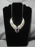 Incredible Russ Sam Vintage Native American Navajo Sterling Silver Amethyst Gold Necklace-Nativo Arts
