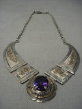Incredible Russ Sam Vintage Native American Navajo Sterling Silver Amethyst Gold Necklace-Nativo Arts